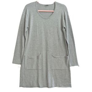 J. Jill Gray Sweater Dress, Size Small Pockets Scoop Neck Long Sleeve